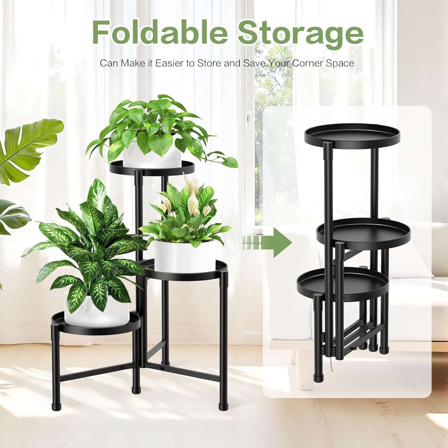 3 Tier Metal Corner Plant Stand Indoor Outdoor, Heightened widened 30'