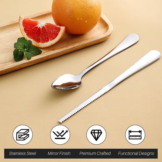 Hiware 4-piece Grapefruit Spoons and Grapefruit Knife, 18/8 Stainless 