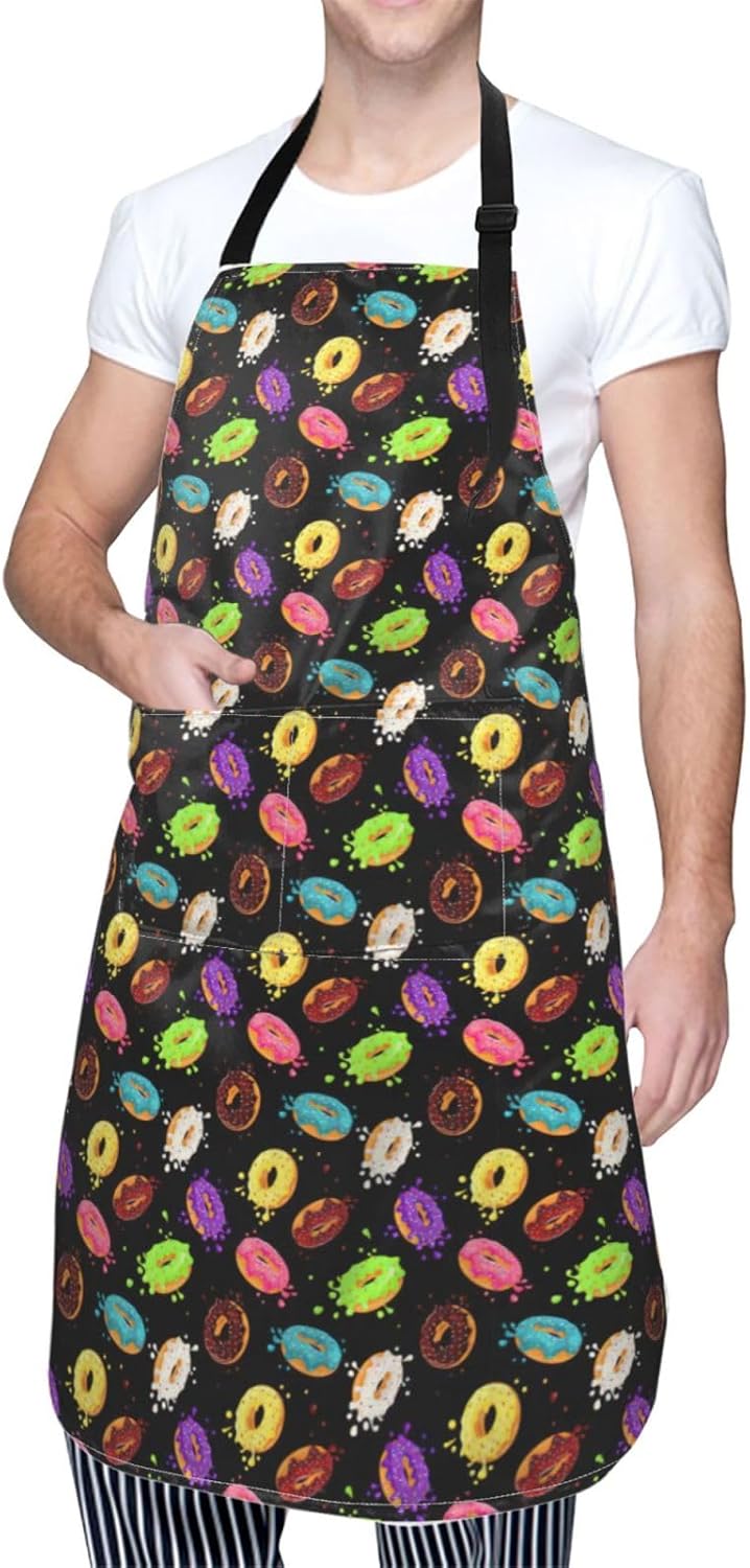 Donut print Waterproof apron with pocket adjustable cooking apron for 