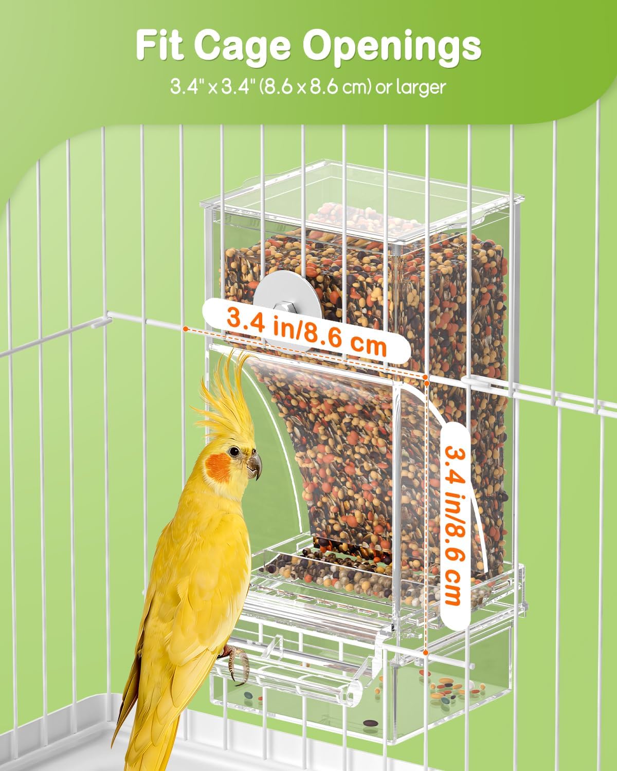 Pawfly Automatic Bird Feeder, Bird Feeder for Cage, No Mess Bird Feeder, Clear Acrylic Bird Cage Feeder, Parrot Feeder for Parakeet, Cockatiel, Budgie & Small Birds