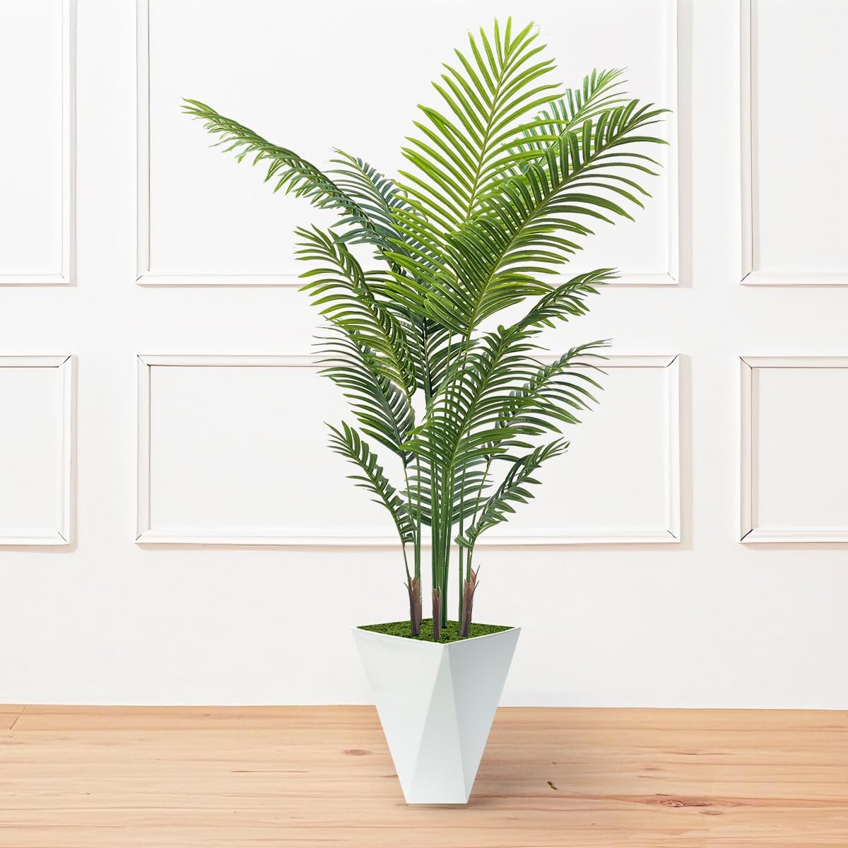 Artificial Palm Trees 6FT Tall Fake Palm Tree Indoor,Faux Tropical Areca Floor Plant with Tall White Planter, Fake Silk Plants in Pot for Home Office Living Room Bedroom Decor
