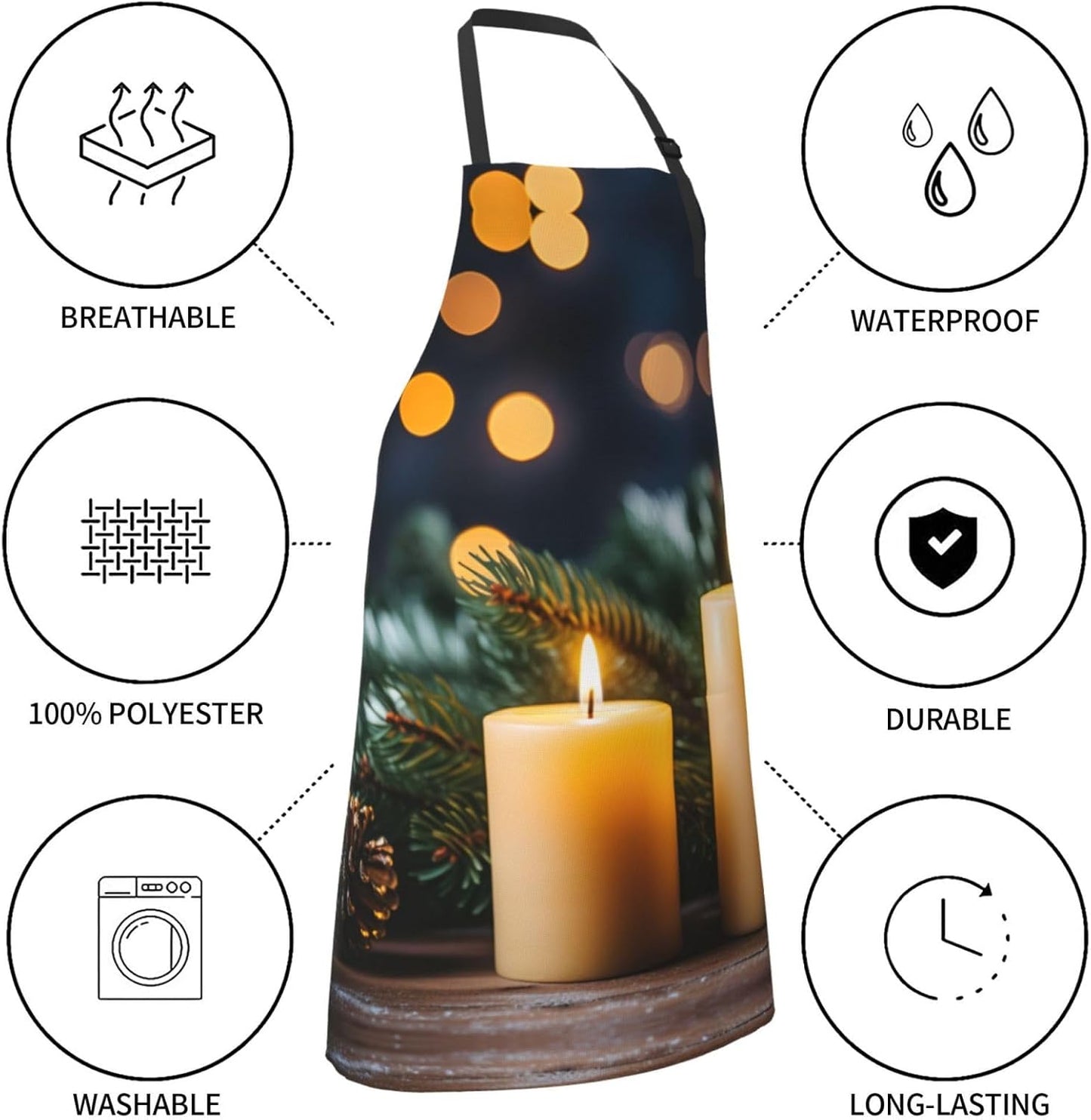 Christmas trees Candles print Waterproof apron with pocket adjustable cooking apron for adult kitchen bibs to bake