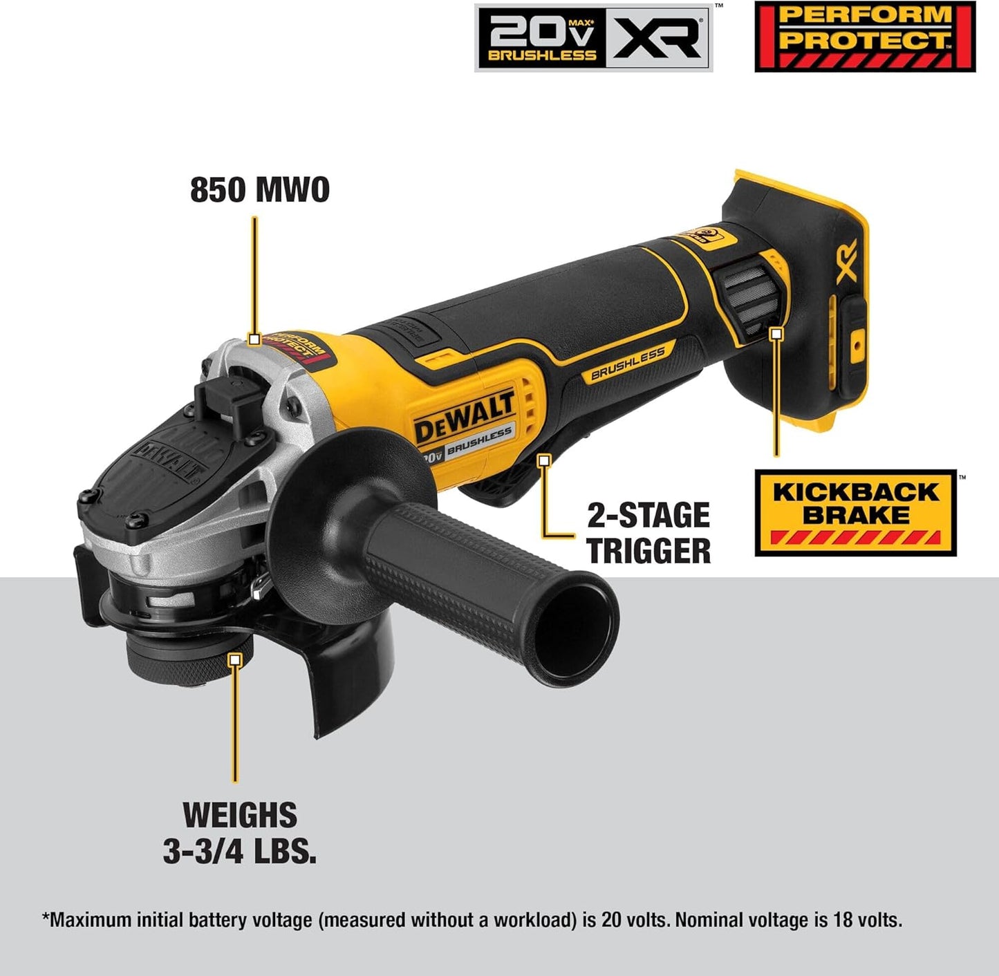 DEWALT 20V MAX* Angle Grinder Tool Cordless Brushless, 4 1/2 Inch, wit