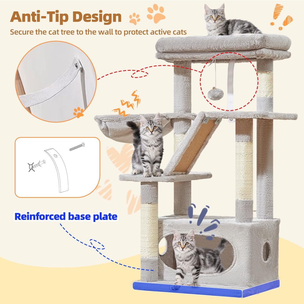 Taoqimiao Cat Tree,38.2-Inch Cat Tower for Indoor Cats,Suitable for Ki