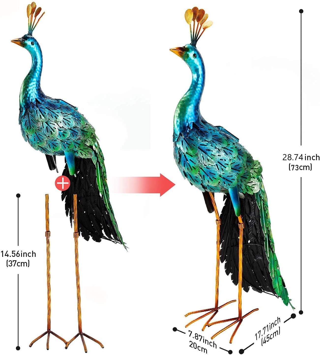chisheen Outdoor Solar Peacock Decor Garden Statue Metal Yard Art Decoration Outdoor Sculptures for Backyard,Patio,Lawn,Wedding, for Women