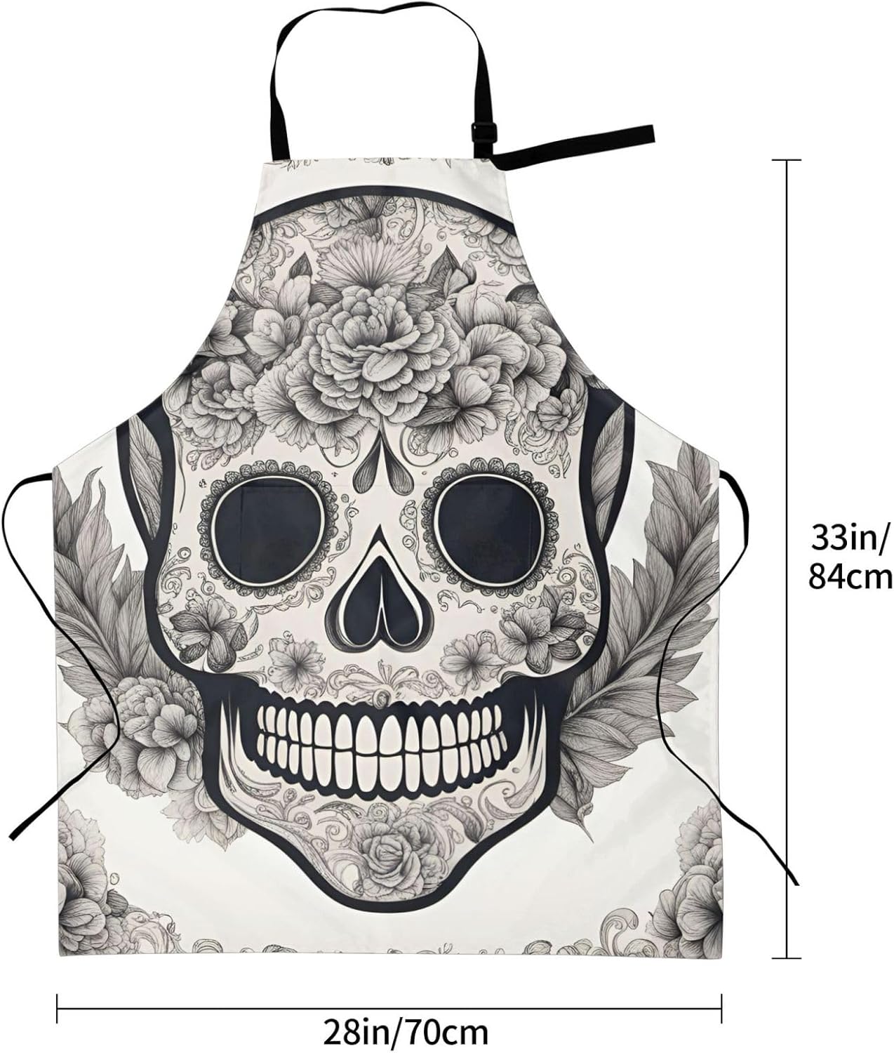 YANYU Mexican Skull Print 28x33 In Kitchen Apron Stylish Chef Apron wi