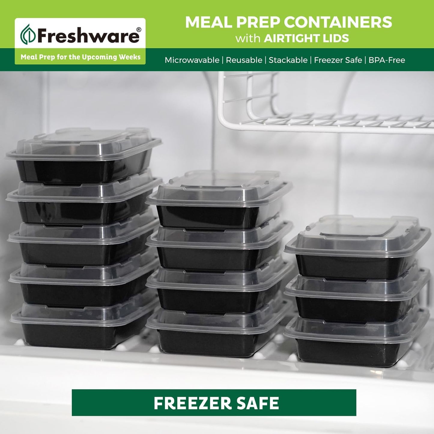 Freshware Meal Prep Containers [50 Pack] 1 Compartment with Lids, Food