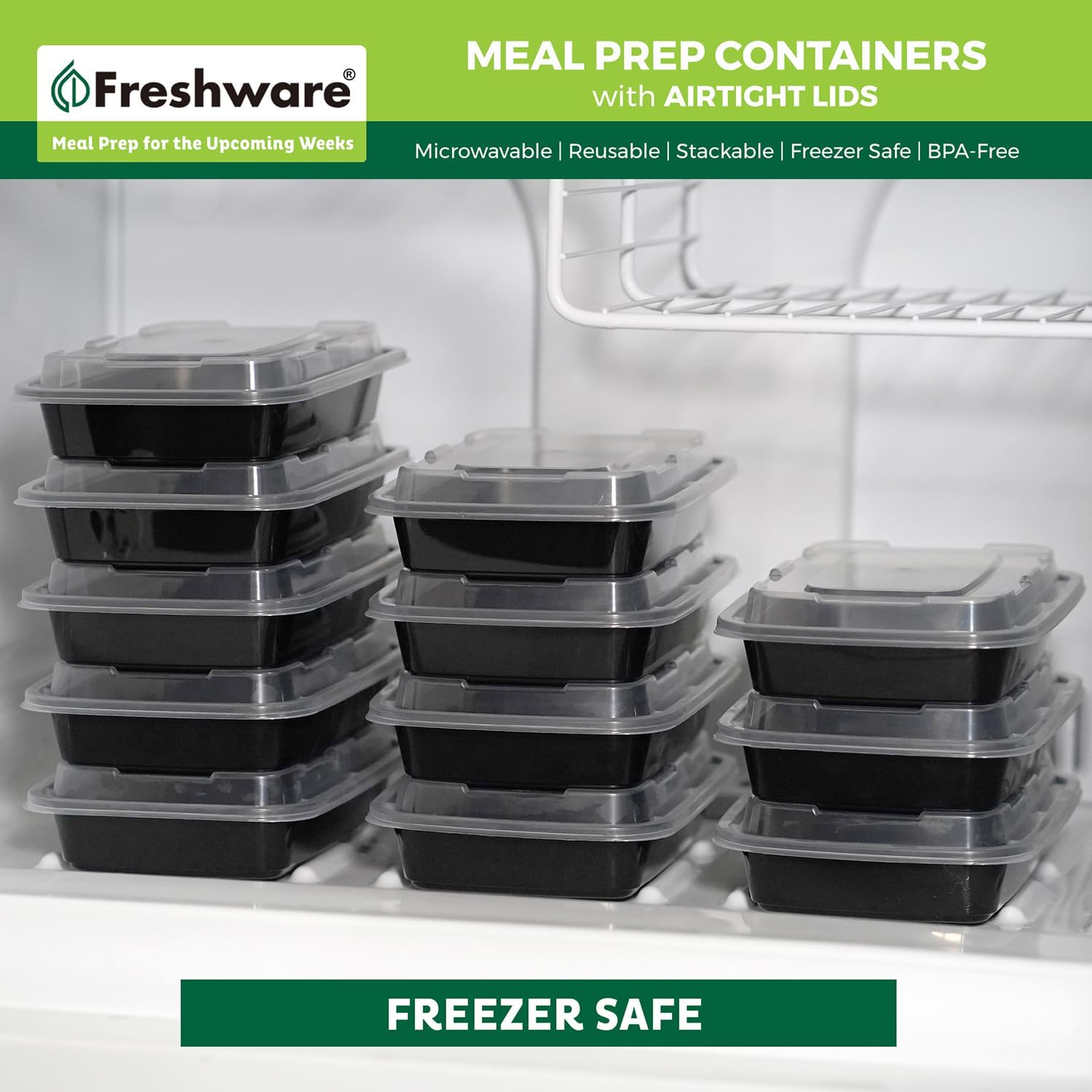 Freshware Meal Prep Containers [50 Pack] 1 Compartment with Lids, Food