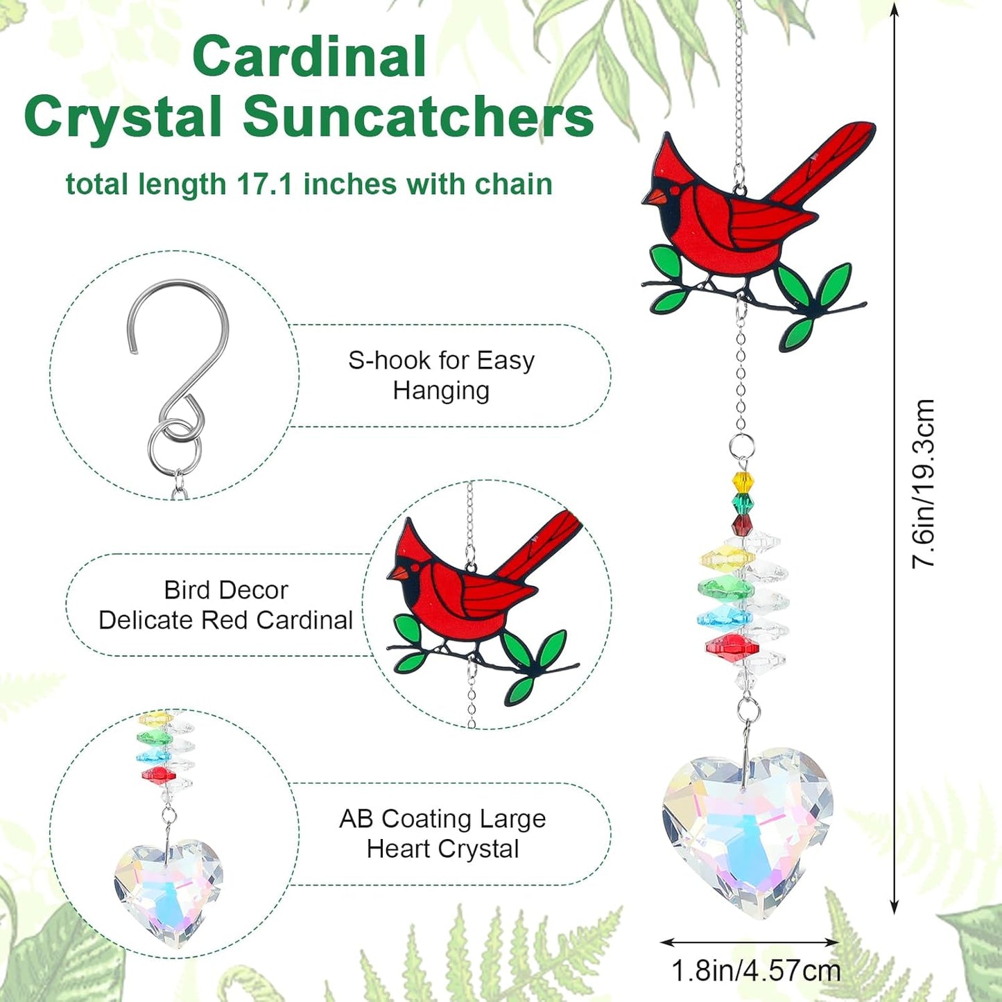 1Pcs Colorful Crystal Cardinal Suncatcher with Chain Love Pendant Ornament for Women, Red Bird Gift, Window Hanging Sun Catchers for Home Office Decor, Valentines, Mothers Day, Memorial Gift