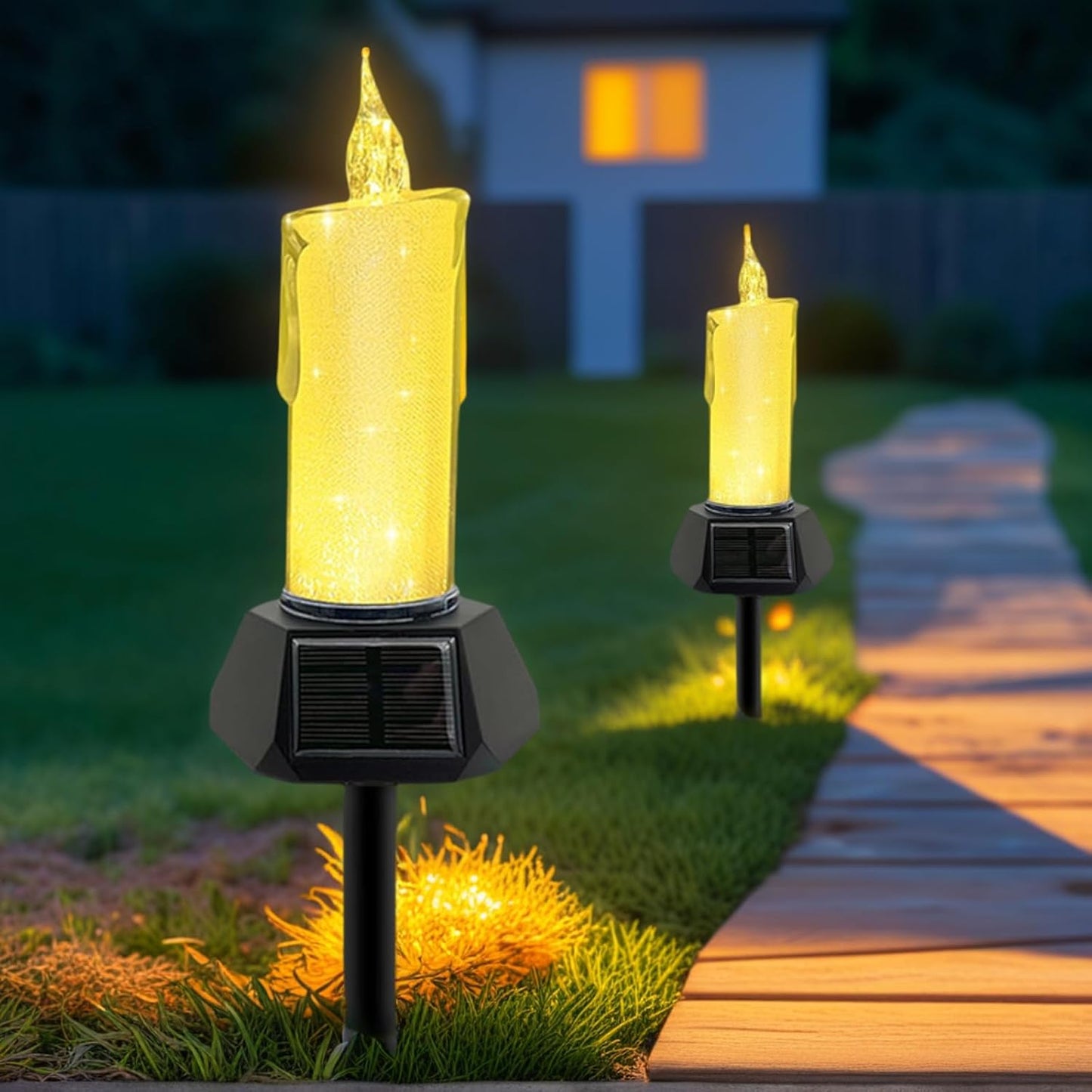 Mengshen Solar Candle Light Crystal Style with 3 Panels IP65 Waterproof Auto On/Off LED Flame Effect Includes Ground Stake for Garden