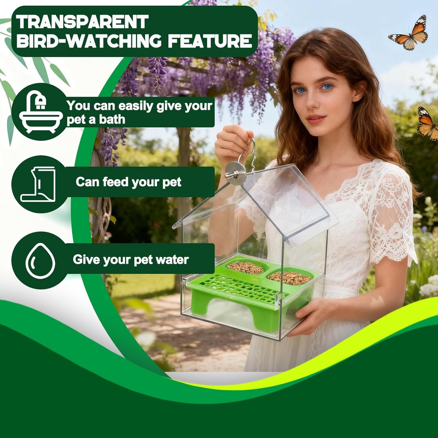 Pull-Out External Parrot Feeder, No Mess Bird Feeder, Decorative Trans