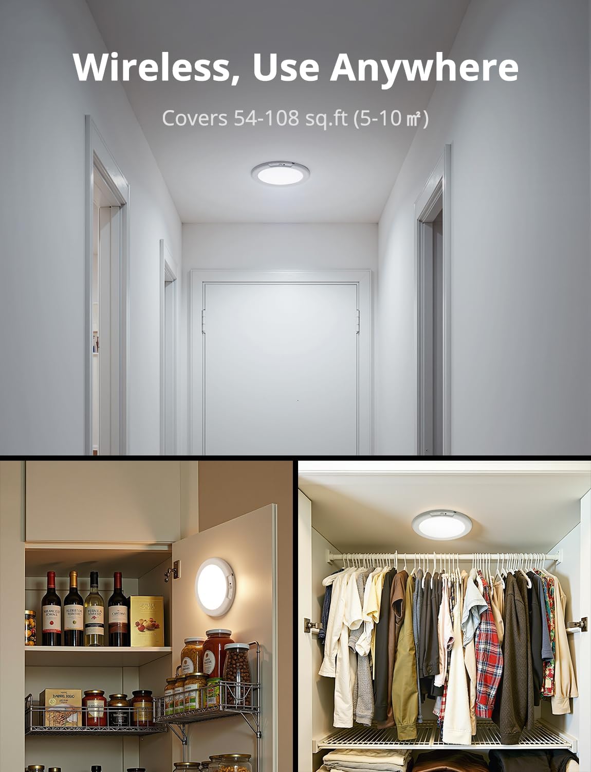 Combuh Battery Operated Shower Light Waterproof Inside, Rechargeable Motion Sensor Ceiling Lights Battery Powered with Remote, No Wiring Magnetic Cordless LED Overhead Lighting for Closet Hallway