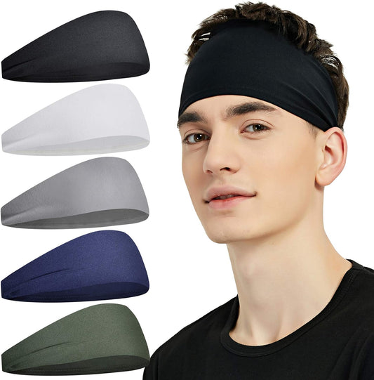 Sports Headbands for Men (5 Pack),Moisture Wicking Workout Headband, S