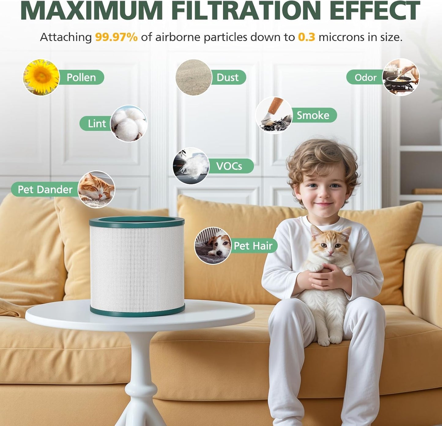 TP01 HEPA Replacement Filter Compatible with Dyson Tower Purifier Pure Cool Link TP01, TP02, TP03, AM11, BP01 Models, Compare to Part 968126-03, 2 Pack