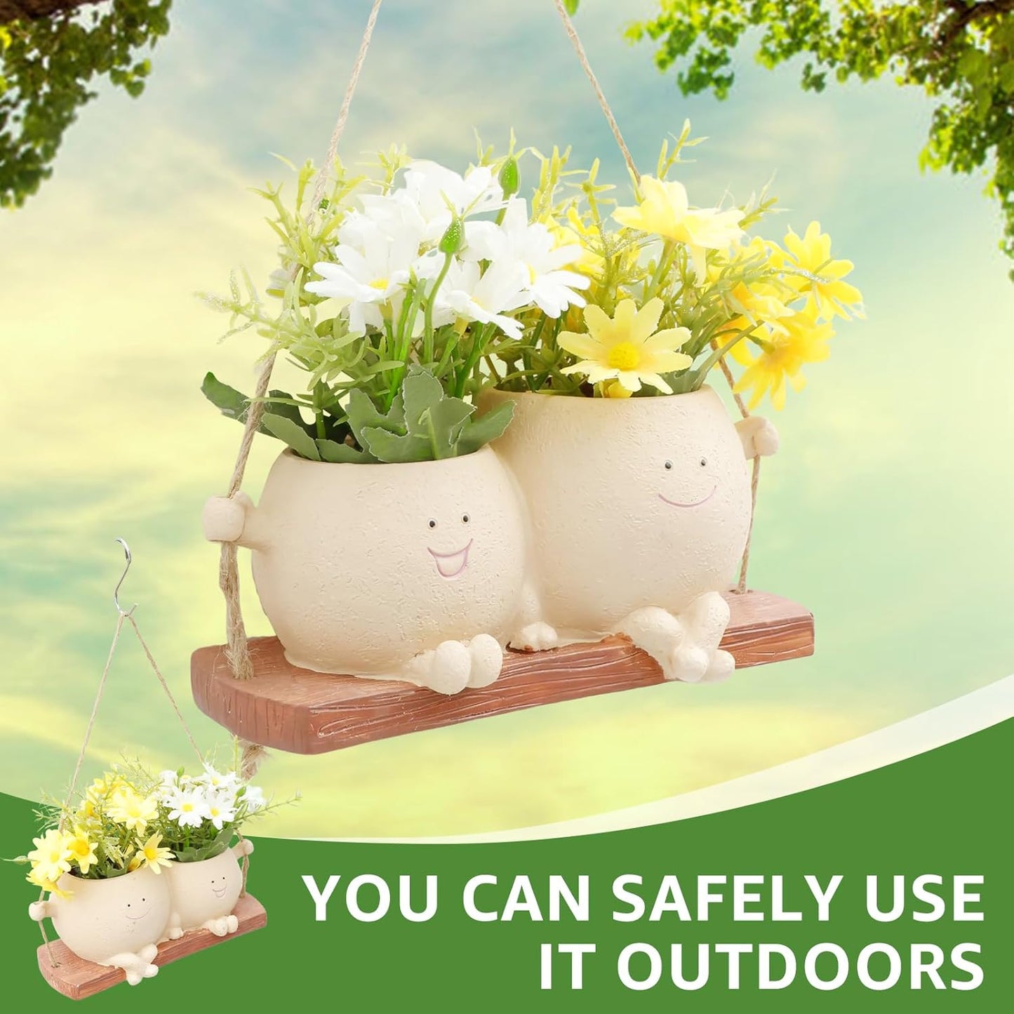 Face Flower Pot Small Swing Face Hanging Planter Pots Swinging Succulent Cute Hanging Flower Pot Resin Head Planter for String Indoor Outdoor Plants Lovers Birthday