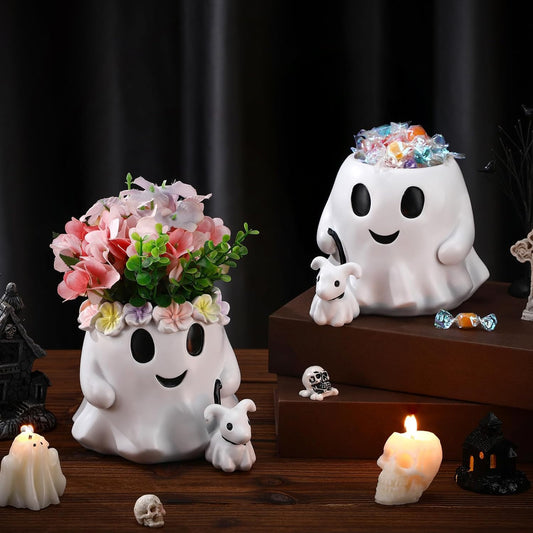 Chunful 2 Pcs 6 Inch Couple Ghost Pen Holder Ghost Buckets Desk Table Centerpieces Decor Resin Bucket Vase Planter Pot Gift for Indoor Outdoor Garden Home Table Decoration