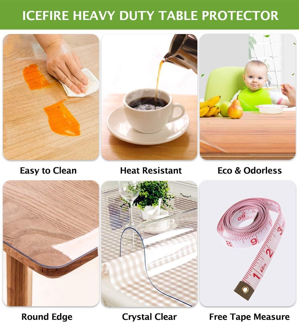 Round Table Protector Cover Clear Plastic Vinyl Tablecloth Small Sofa Bed Bedside Side End Table Top Wood Furniture Kitchen Dining Tabletop PVC Planter Pot Mat Pads Waterproof 18 Inch Diameter 2 Sets
