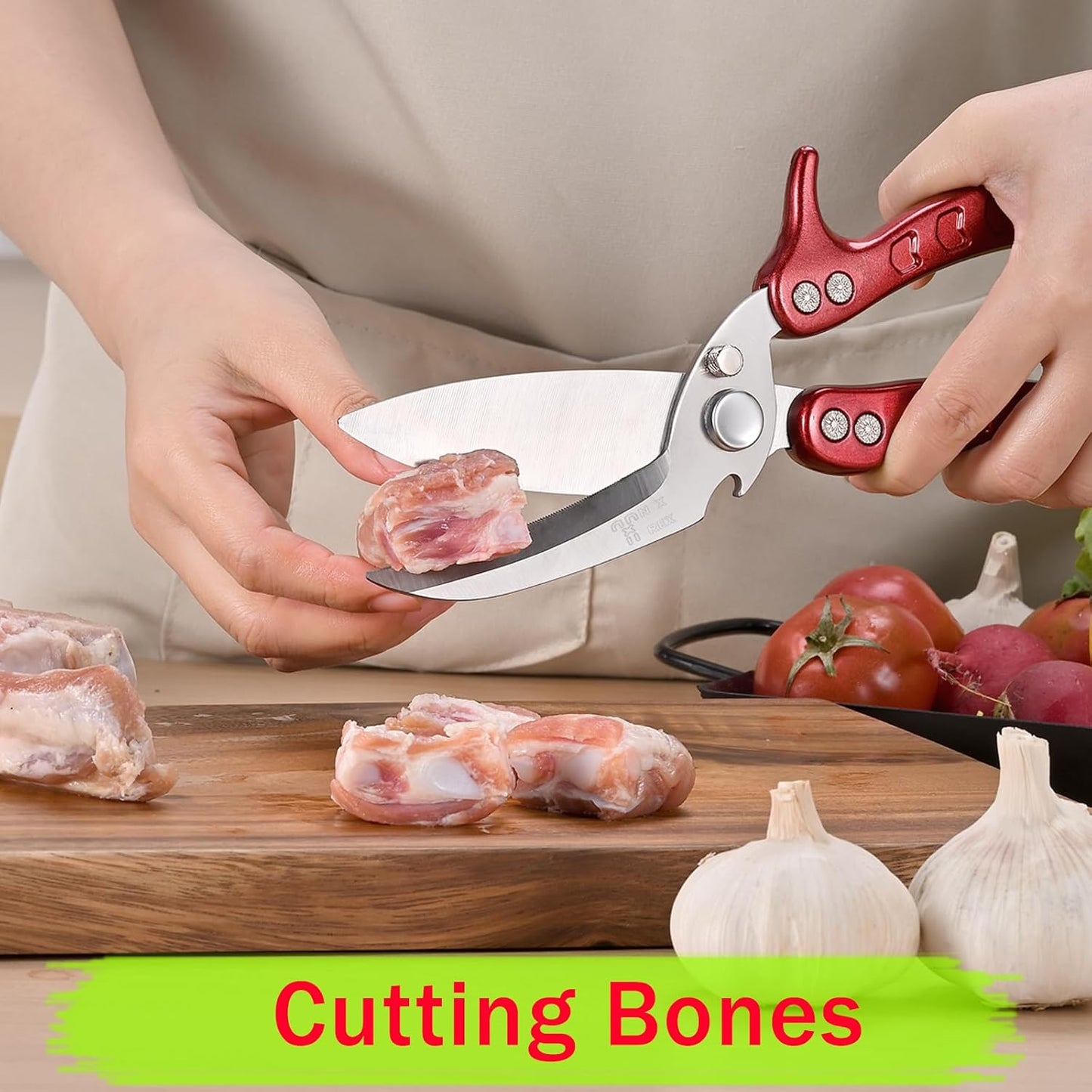 kitchen scissors all purpose Heavy Duty Household Kitchen shears with Safety Buckle for Kitchen Food Handling, Barbecuing,Garden, Camping Poultry Scissors Red