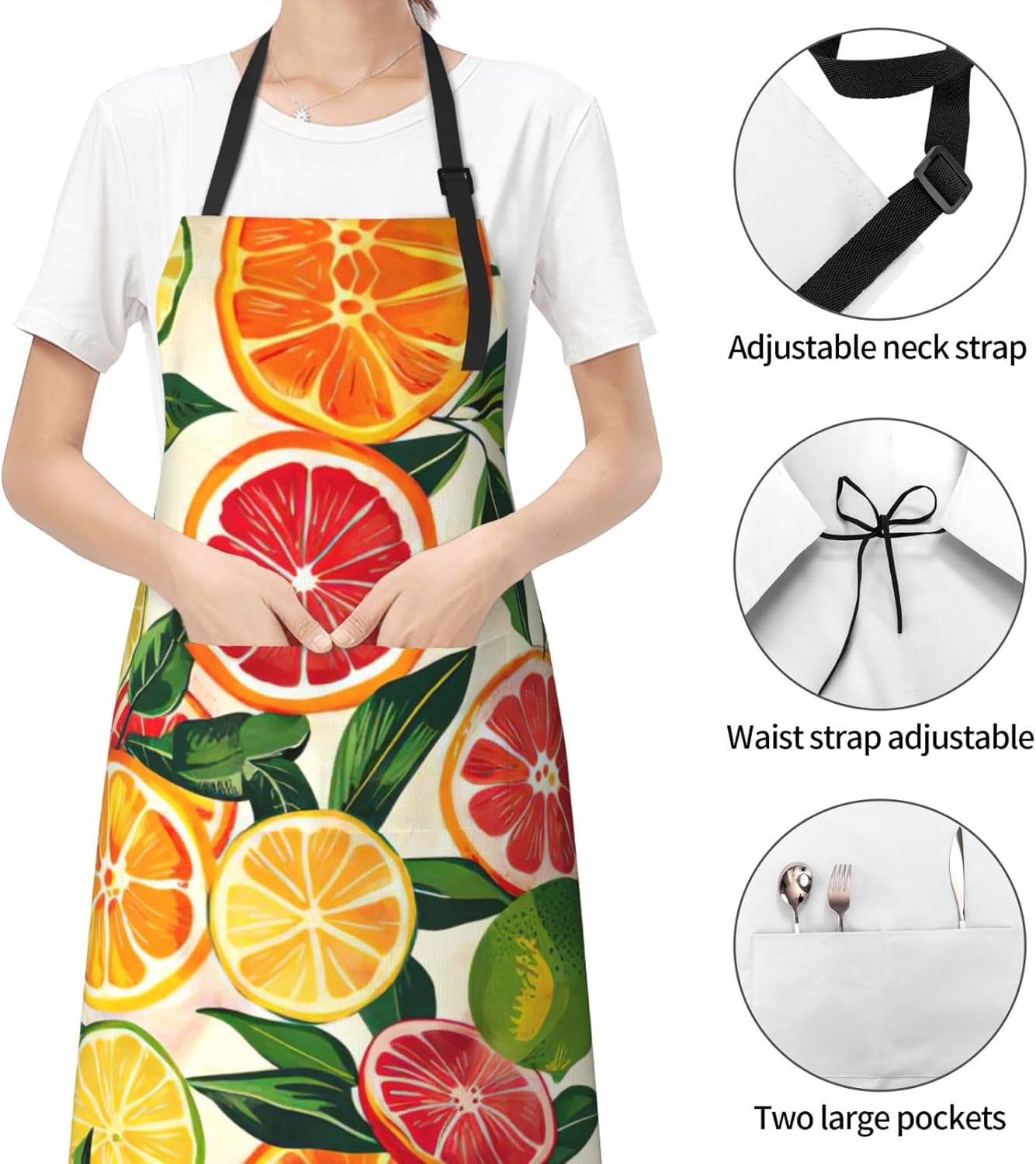 citrus fruit pattern Print Laundry apron 28x33 In Waterproof Kitchen Apron with Pockets for Cooking Baking