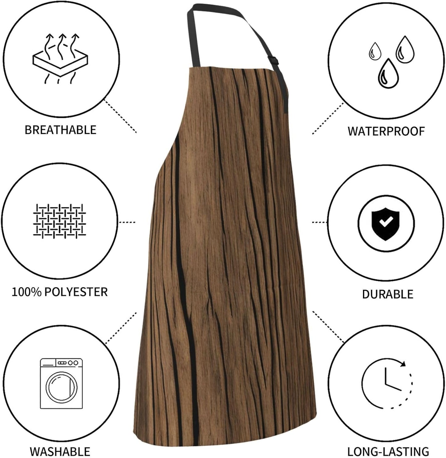 YANYU Wood Grain Print 28x33 In Kitchen Apron Stylish Chef Apron with Pockets for Cooking Baking Painting