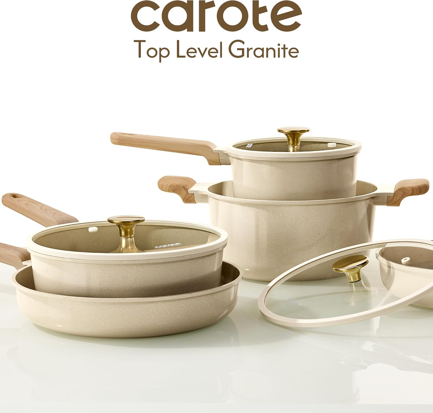 CAROTE 14Pcs Pots and Pans Set Non stick, Ceramic Cookware Set, Non-to