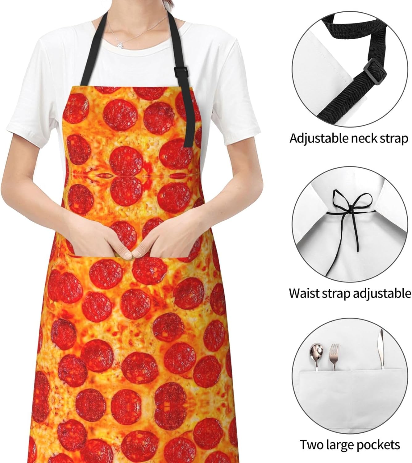 3D Pizza Pepperoni print Waterproof apron with pocket adjustable cooking apron for adult kitchen bibs to bake