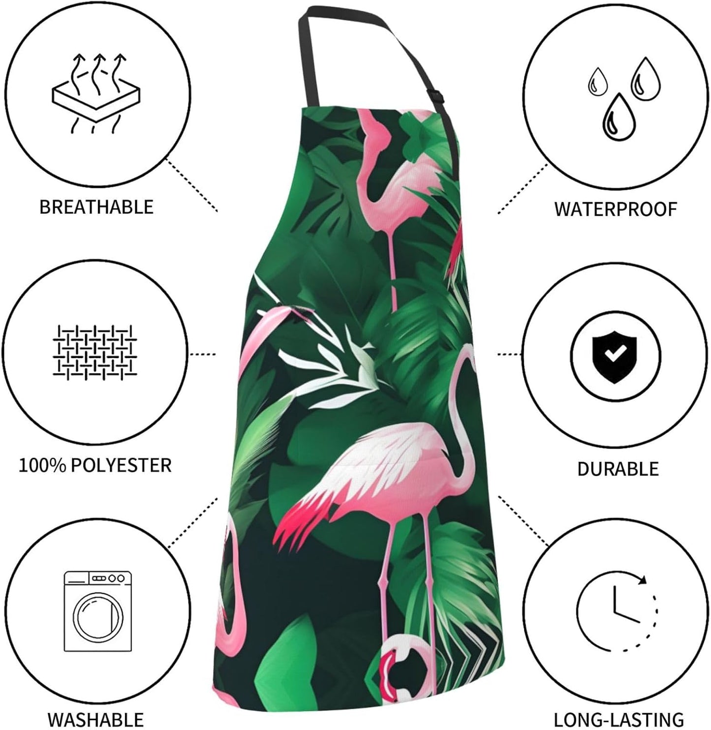 Flamingo bird green leaf print Waterproof chef's apron with pocket apron for kitchen cooking baking barbecue and gardening