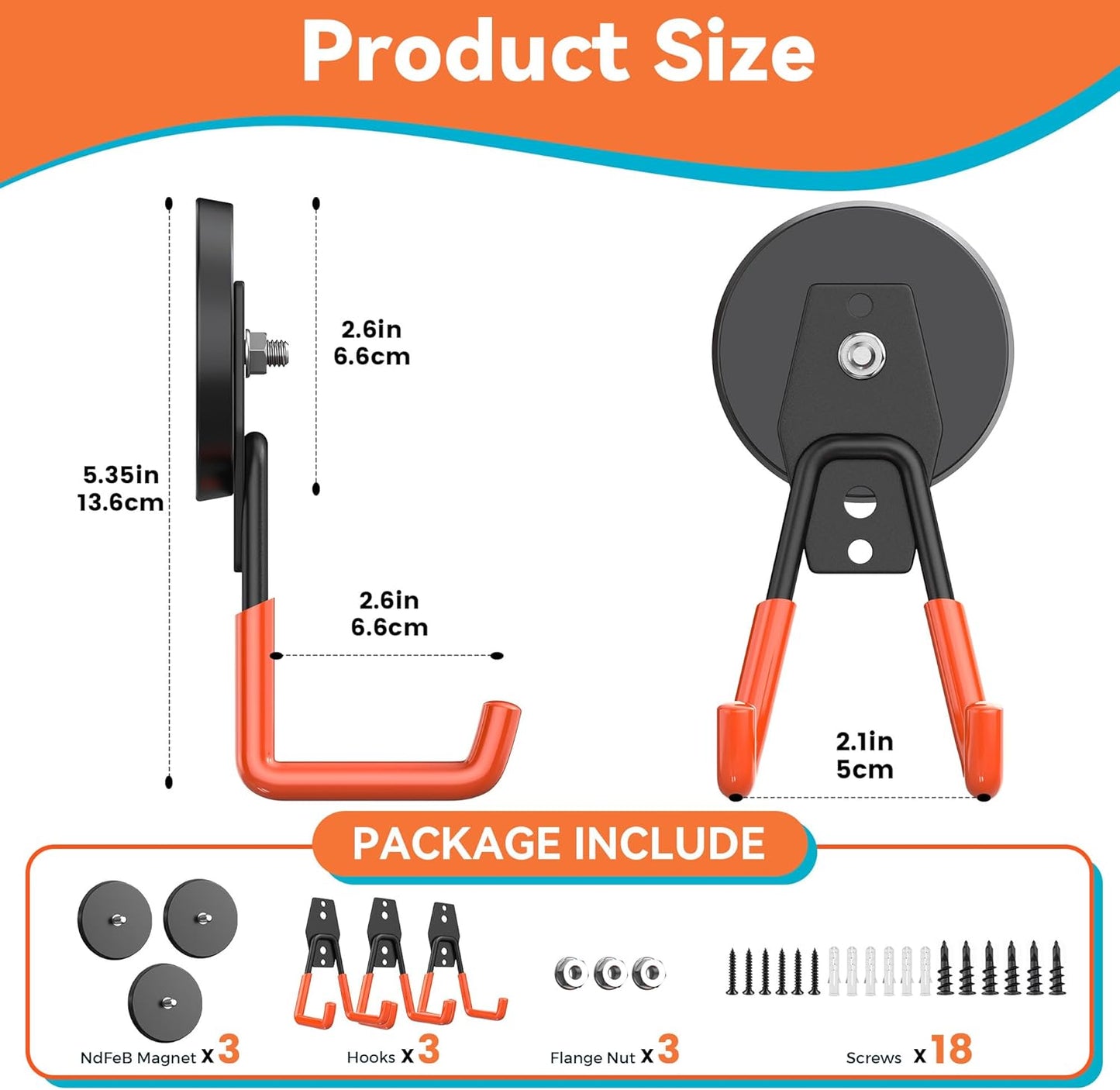 3 Pack Heavy Duty Storage Magnetic Utility Hooks, Ndfeb Strong Large Garage Magnet Hooks, Extra Big Magnetic Hook, Industrial Magnet Holder for Hanging Power Drill Broom Garden Tools Pegboard