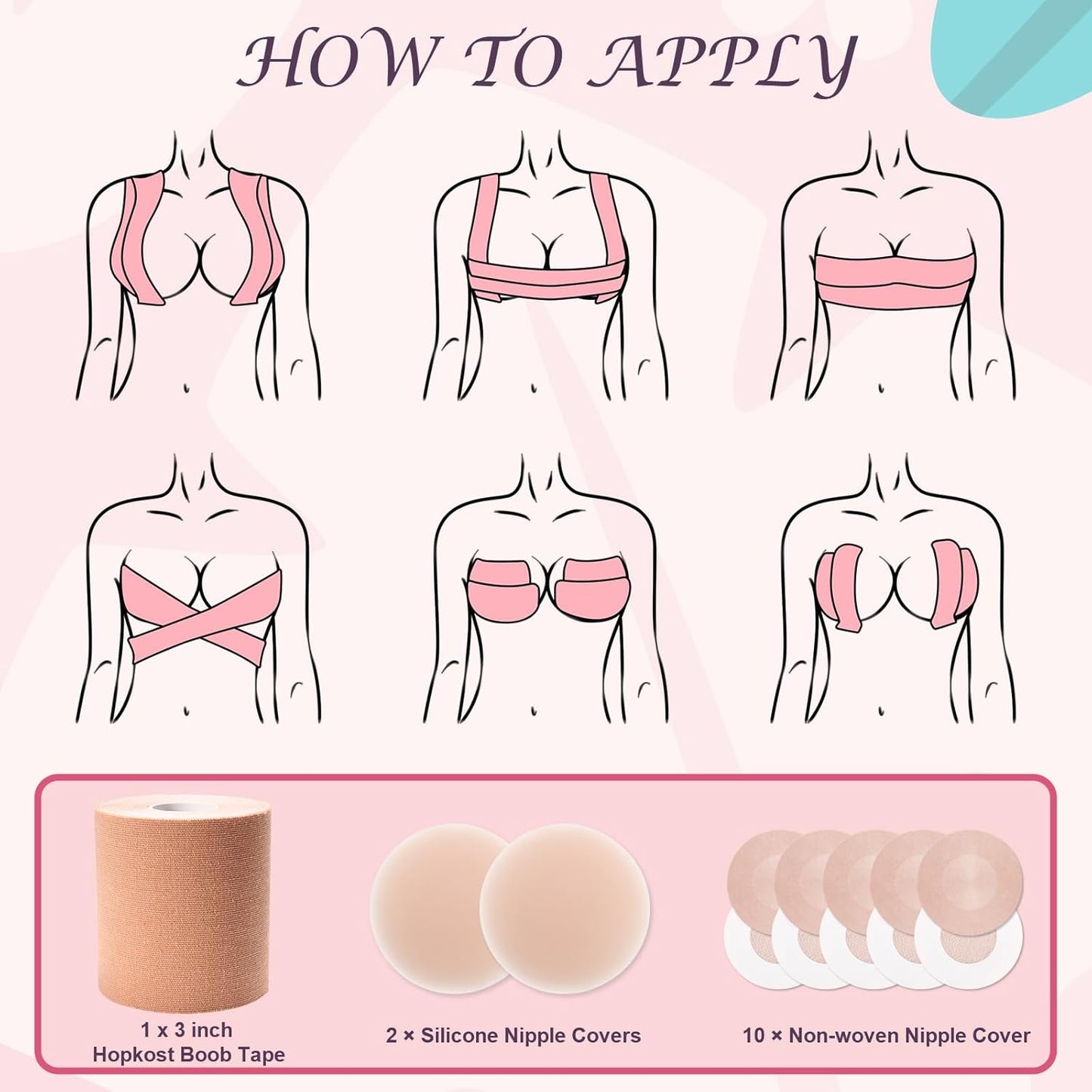 Boob Tape Breast Lift Tape for Large Breasts with 2 Pcs Nipple Covers 