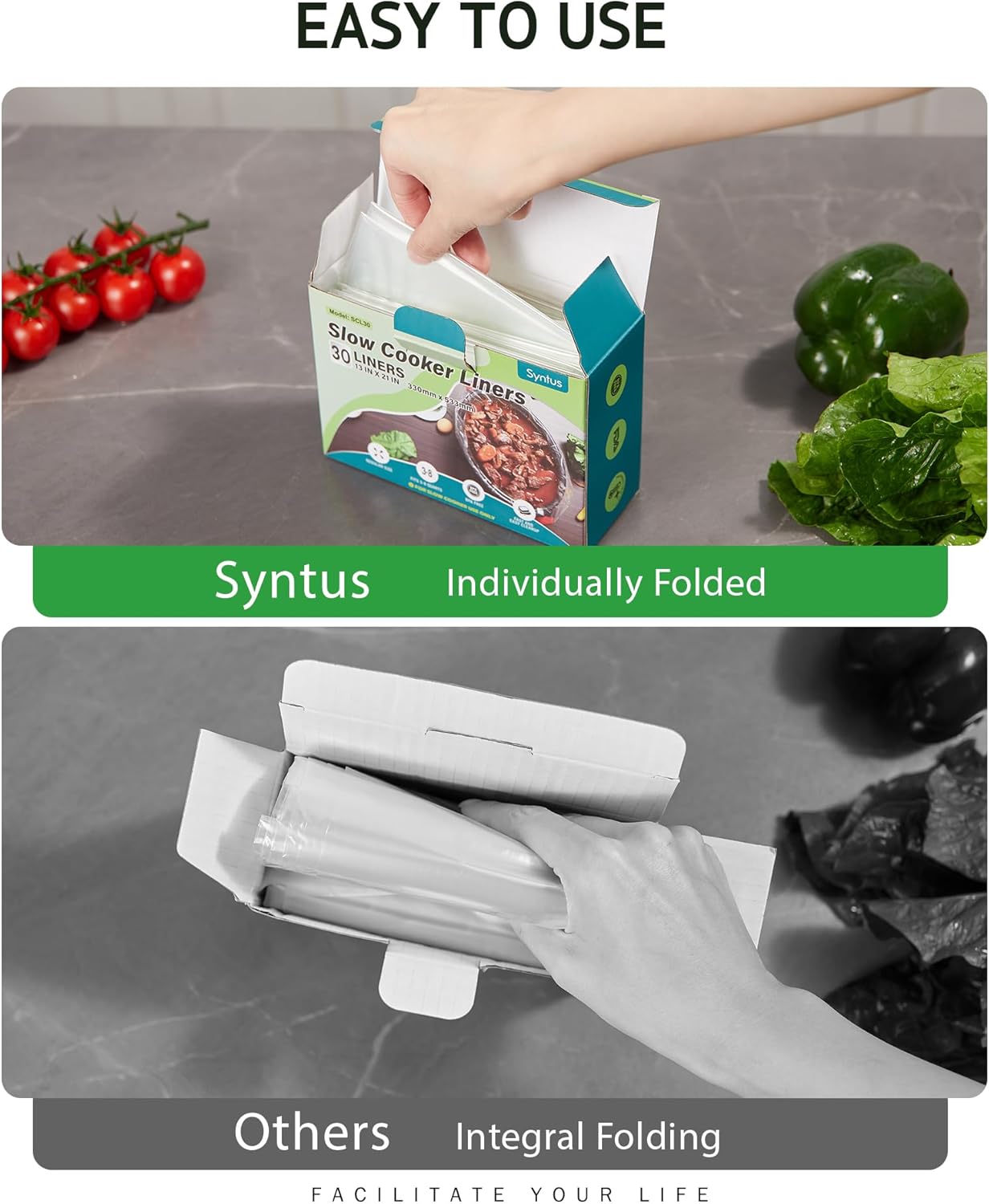 Syntus Slow Cooker Liners, 30 Count Cooking Bags Large Size Disposable Pot Liners Plastic Bags, Fit 3QT to 8QT for Slow Cooker Cooking Trays, 13"x 21", 30 Liners