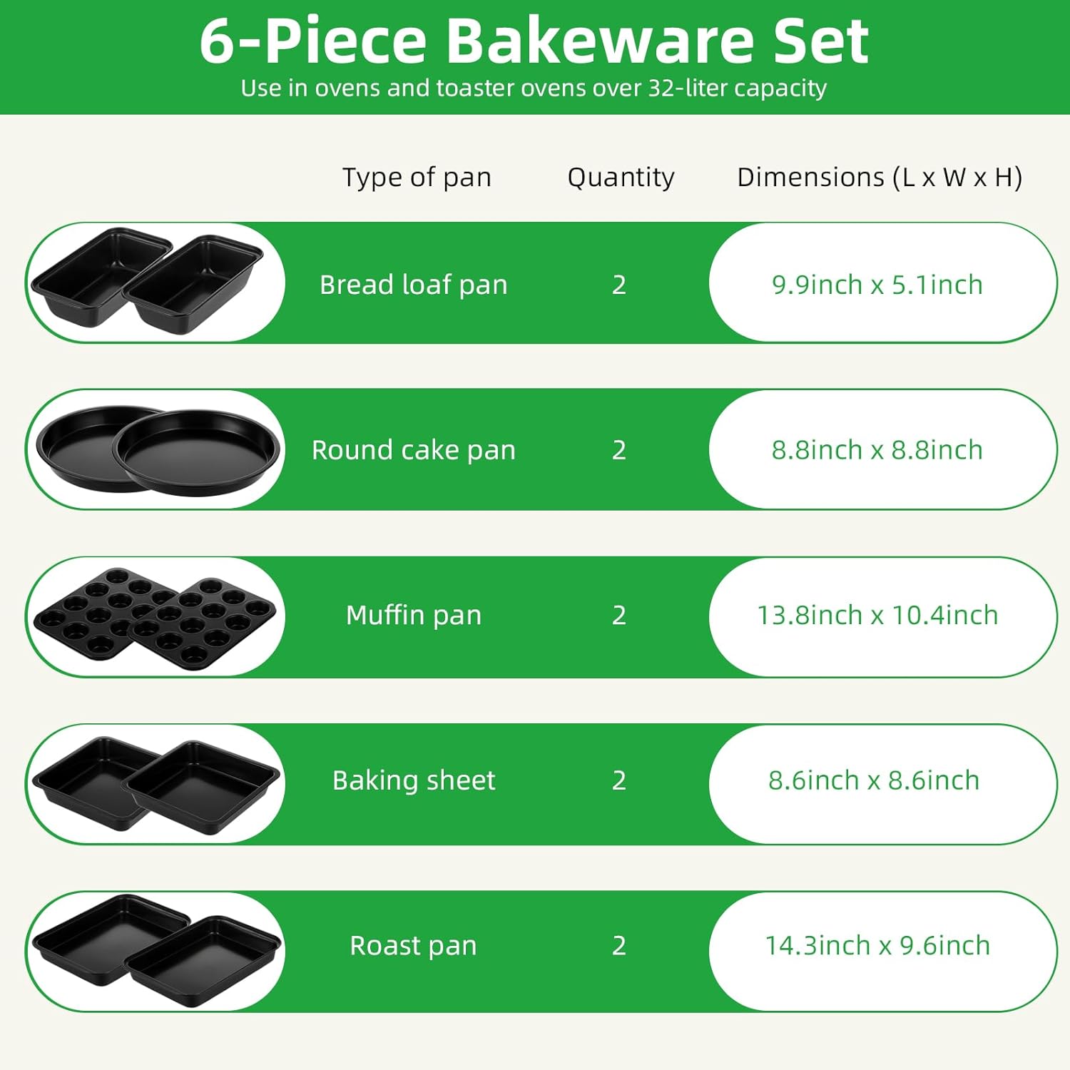 11-Piece Nonstick Baking Pans Set - Professional Grade Carbon Steel Ba