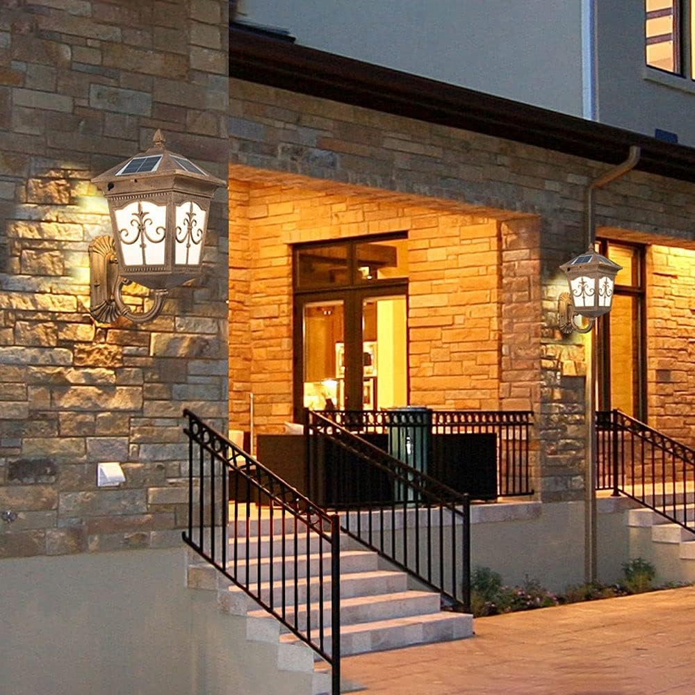 Solar Fence Light Outdoor Wall Lamp, Retro Outdoor Wall Sconce Lightin