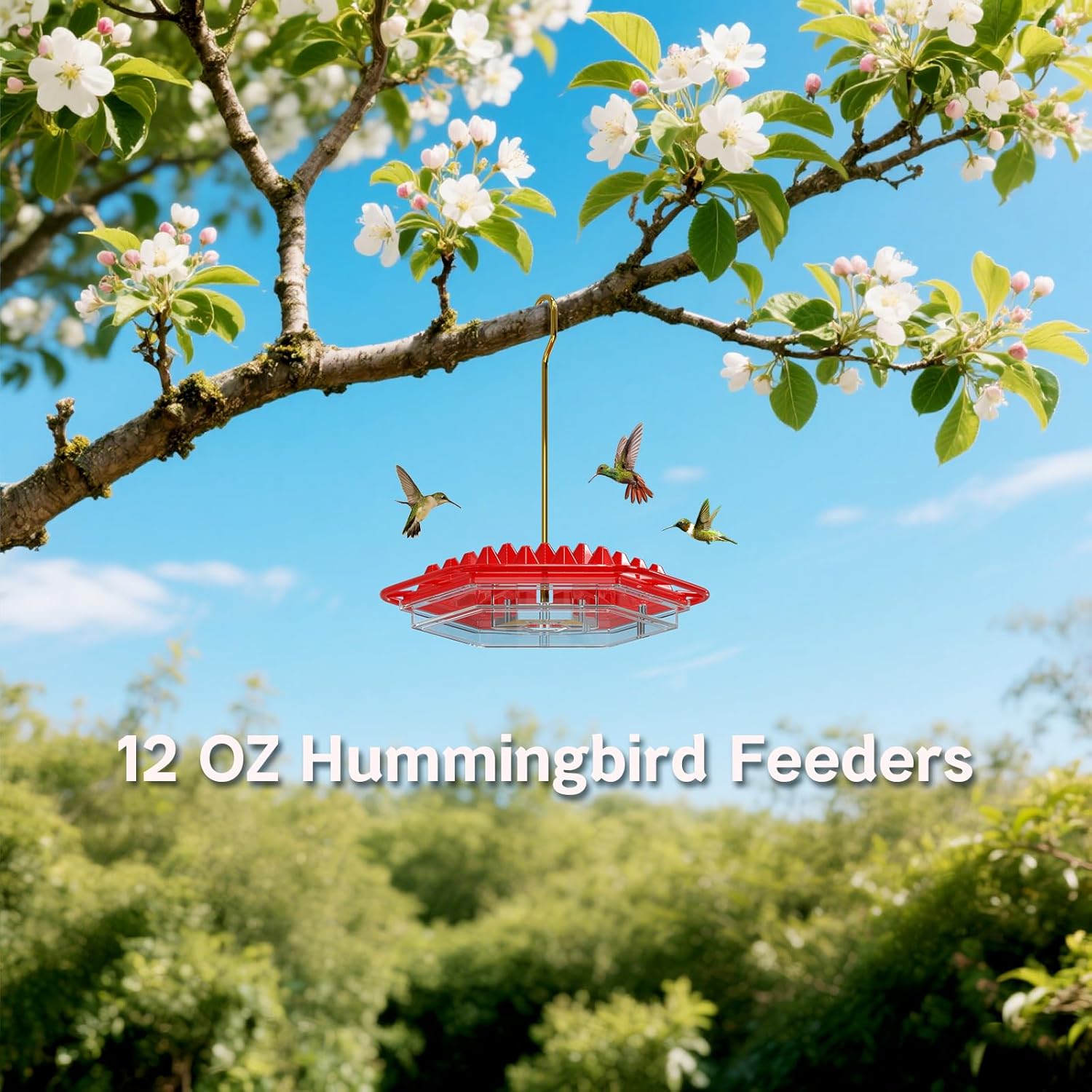 1-Pack 12oz Hummingbird Feeders for Outdoor – 30 Feeding Ports, Leak-P