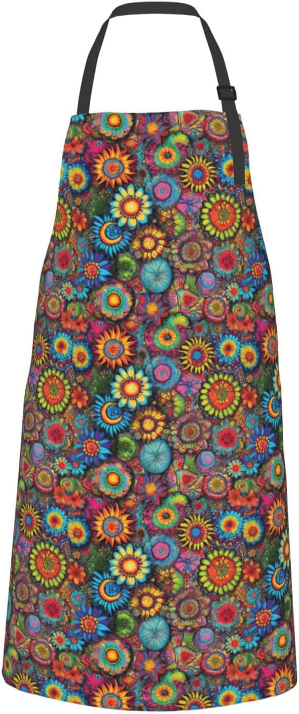 YANYU Hippie Pattern Print 28x33 In Kitchen Apron Stylish Chef Apron with Pockets for Cooking Baking Painting