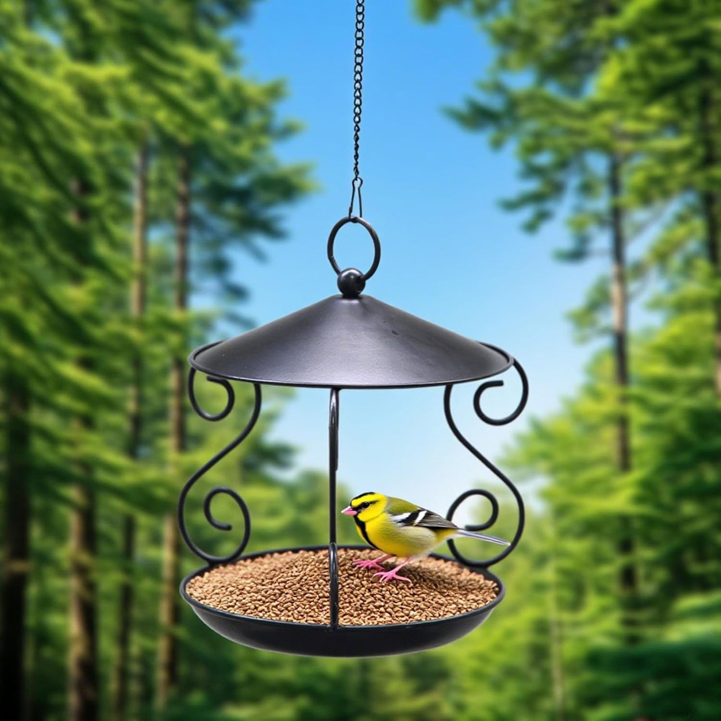 1. Sturdy Metal Squirrel-Proof Bird Feeder with Wide Roof Large Tray & Weatherproof Design for Garden Backyard Birds Bird Feeder for Backyard and Garden