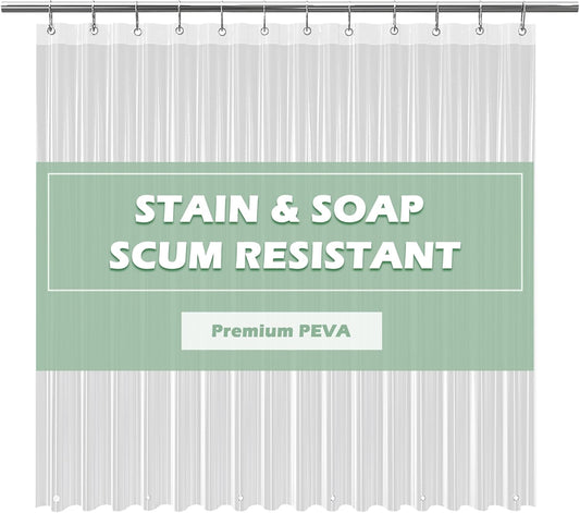 EHZNZIE Clear Shower Curtain Liner Light Weight PEVA, Shower Liner 72x72 Inches, Waterproof, No Chemical Smell with 12 Rust Proof Metal Grommets Holes for Bathroom Shower Curtain