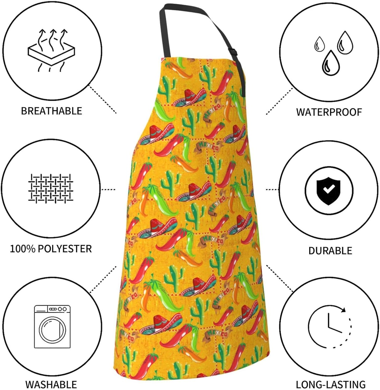 Cactus Hat and Chili Pepper print Waterproof apron with pocket adjustable cooking apron for adult kitchen bibs to bake