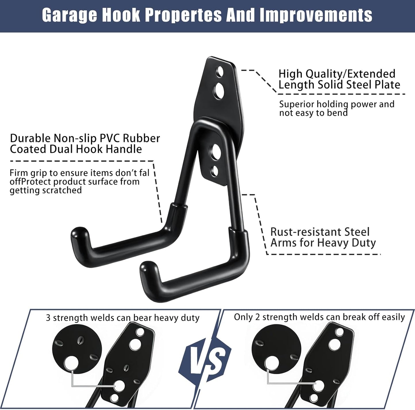 Garage Hooks Heavy Duty, 12 Pack Anti-Slip Coating Garage Wall Storage Hooks for Hanging Bike, Ladder, Garden Tools
