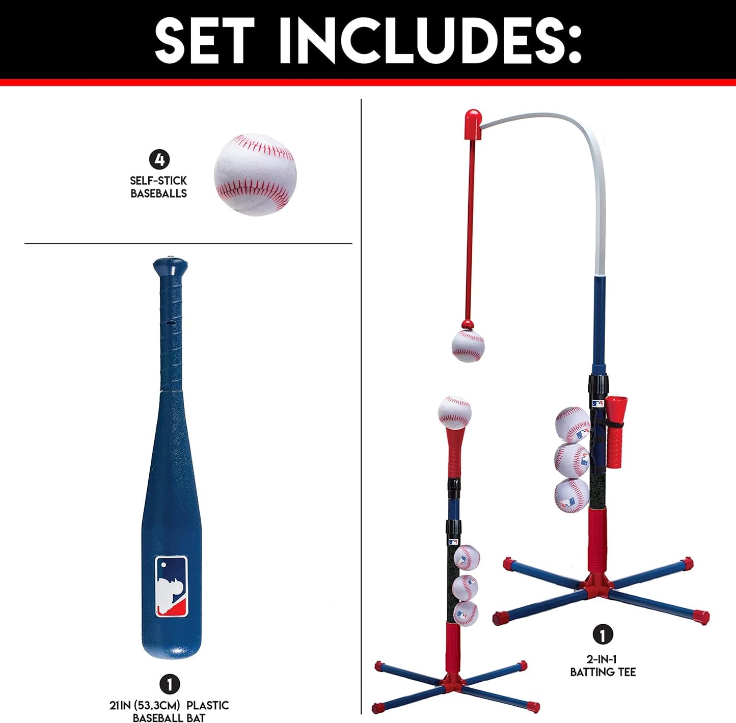 Franklin Sports Grow-with-Me Kids Baseball Batting Tee + Stand Set for