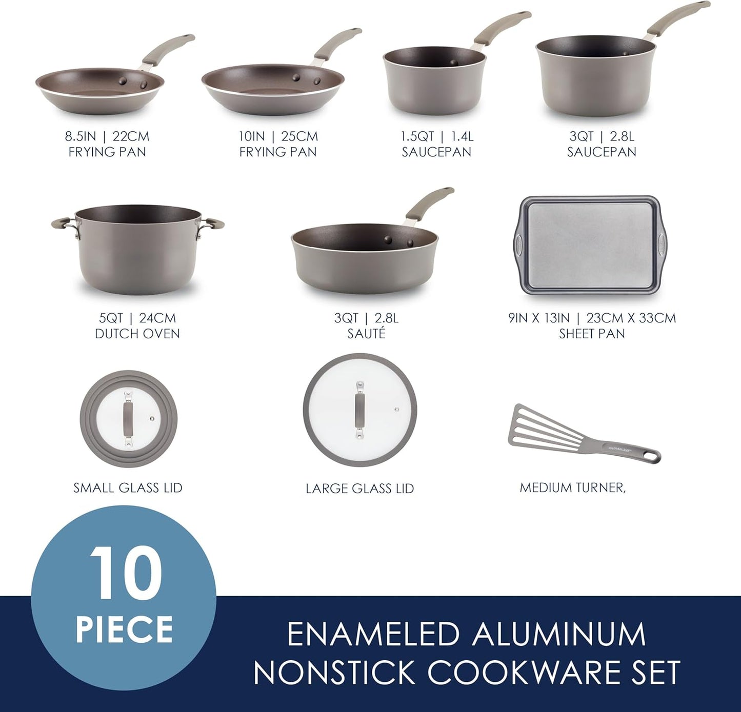 Rachael Ray Cook + Create Nonstick Cookware/Pots and Pan Set, 10 Piece