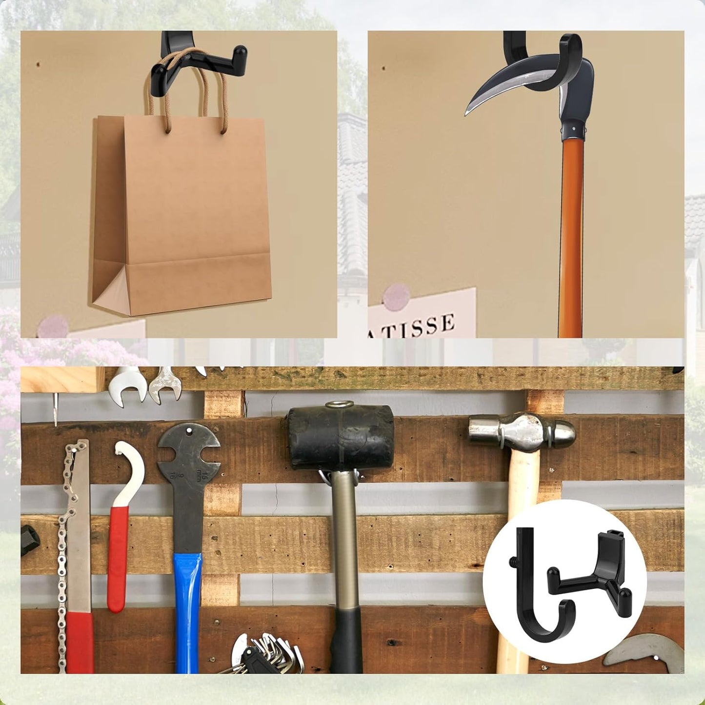 21pcs Tool Storage Hooks, Black J/Y-Shaped Hooks with Screw Wrench Gar
