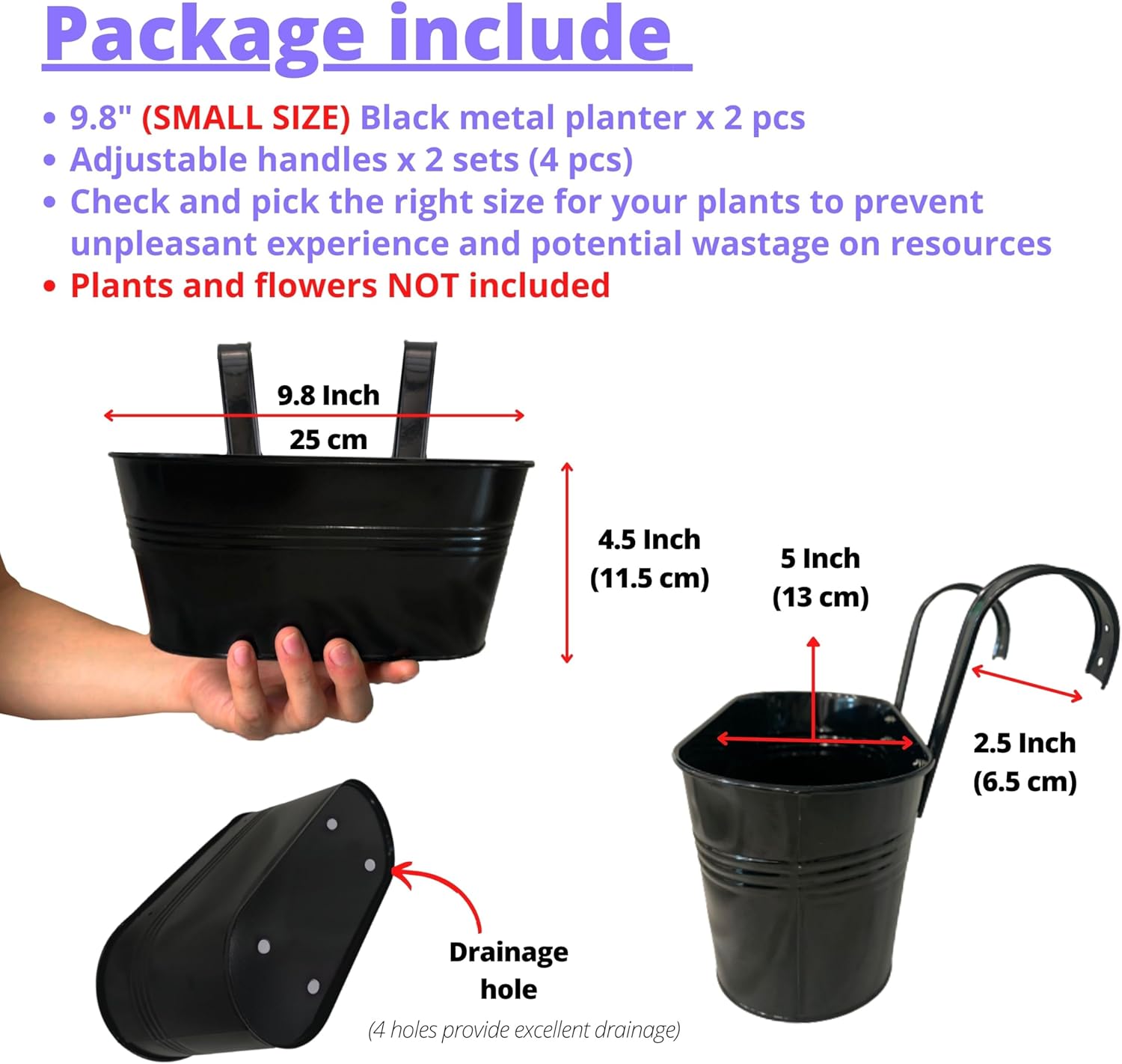 LaLaGreen Rail Planter Outdoor Plants (2 Pack, 9.8 Inch) Small and Cut