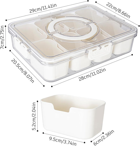 Divided Serving Tray with Lid and Handle - Snackle Box Charcuterie Container for Portable Snack Platters - Clear Organizer for Candy, Fruits, Nuts, Snacks - Perfect for Party, Entertaining