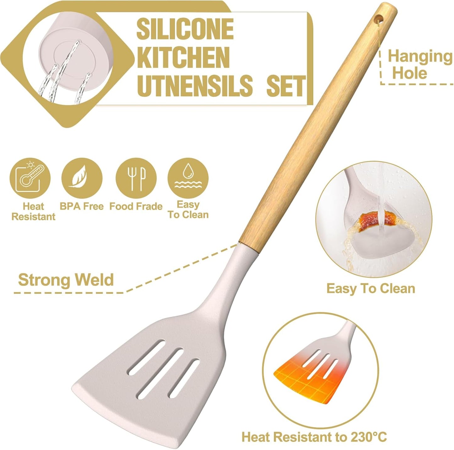 Cooking Utensils Set- Umite Chef Khaki Silicone Kitchen Utensils Set, 