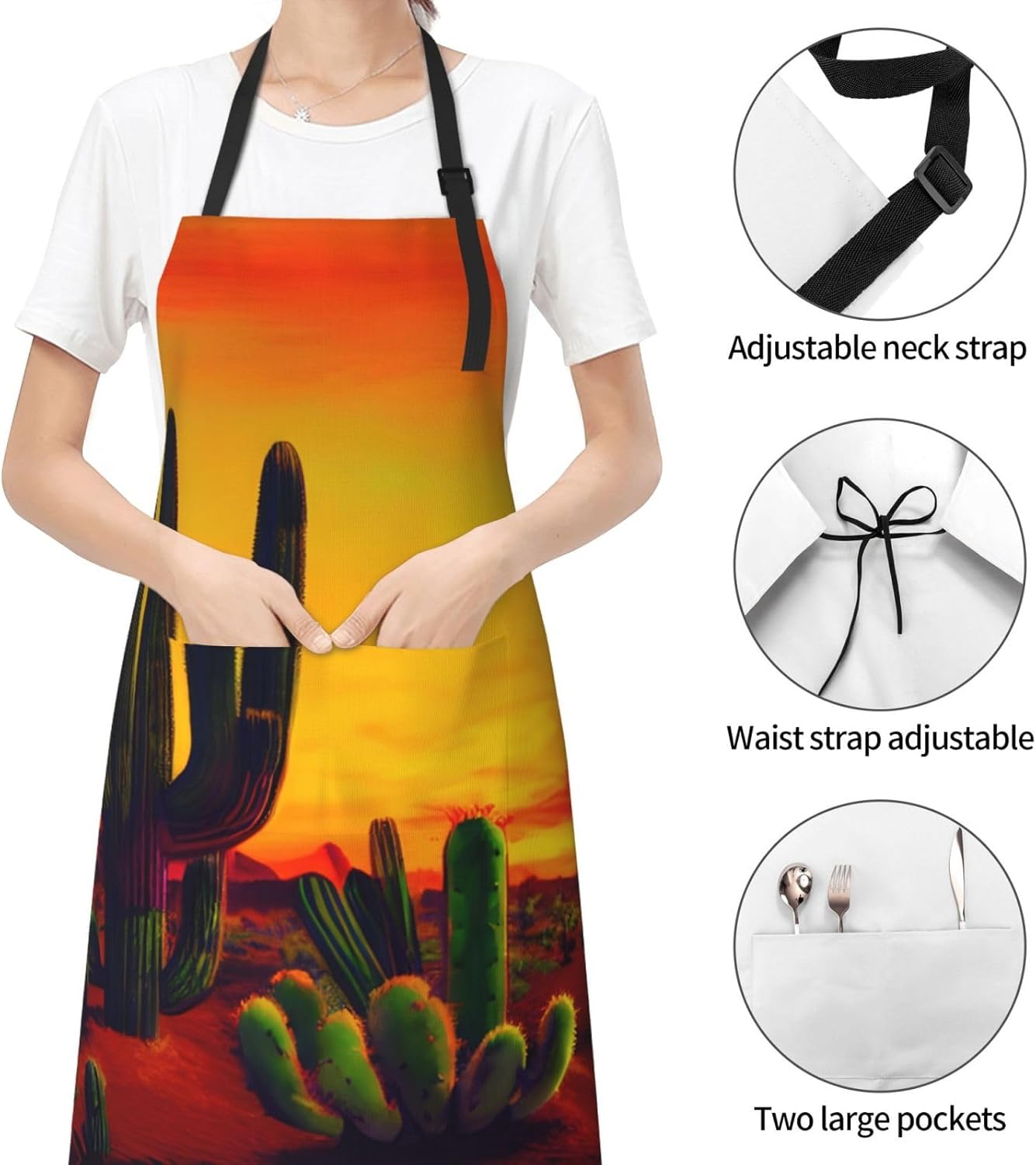Cactus in Desert Print Laundry apron 28x33 In Waterproof Kitchen Apron with Pockets for Cooking Baking