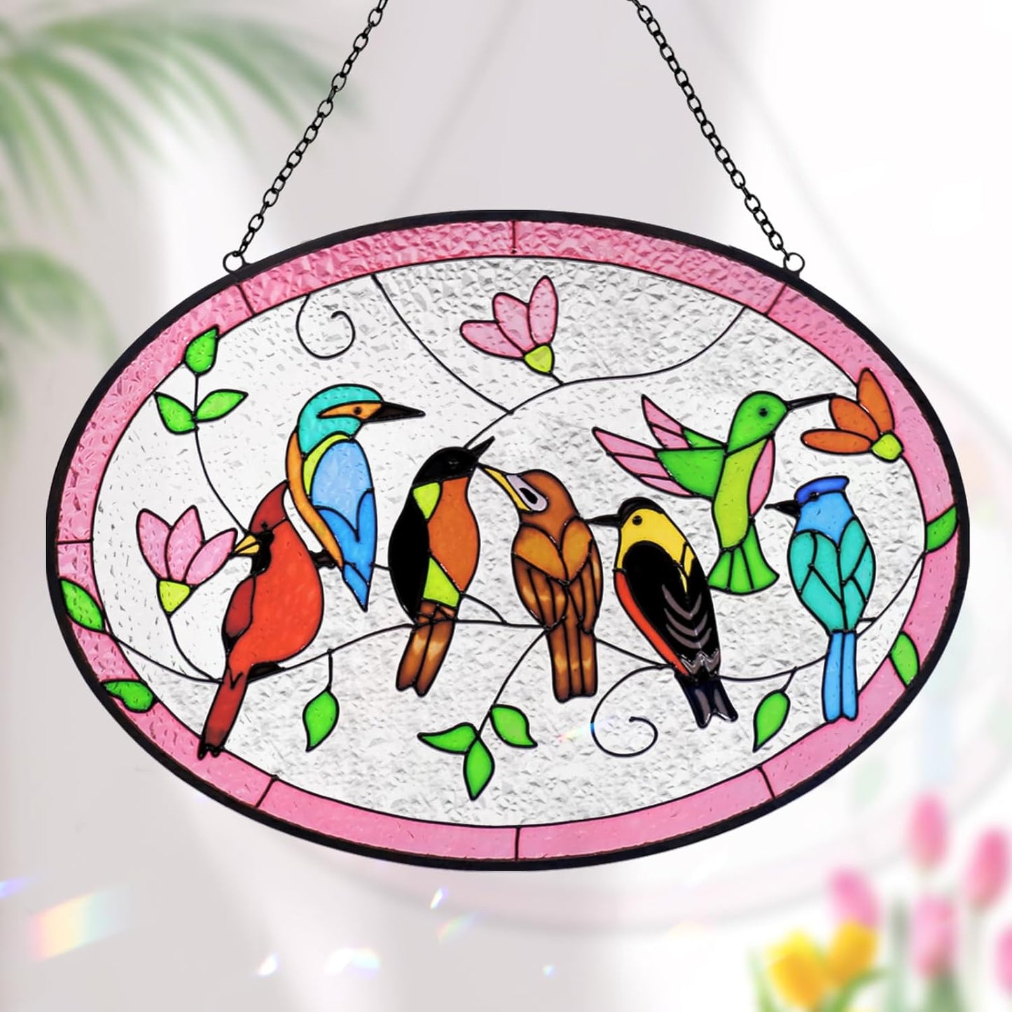 Huray Rayho Birds On A Branch Stained Glass Ornament, 9.5''x6.7'' Card