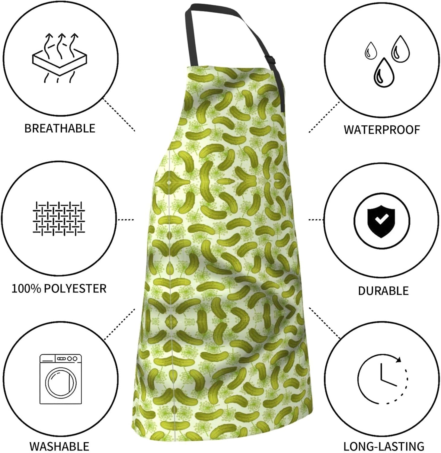 Sushi Dill Pickles print Waterproof apron with pocket adjustable cooki