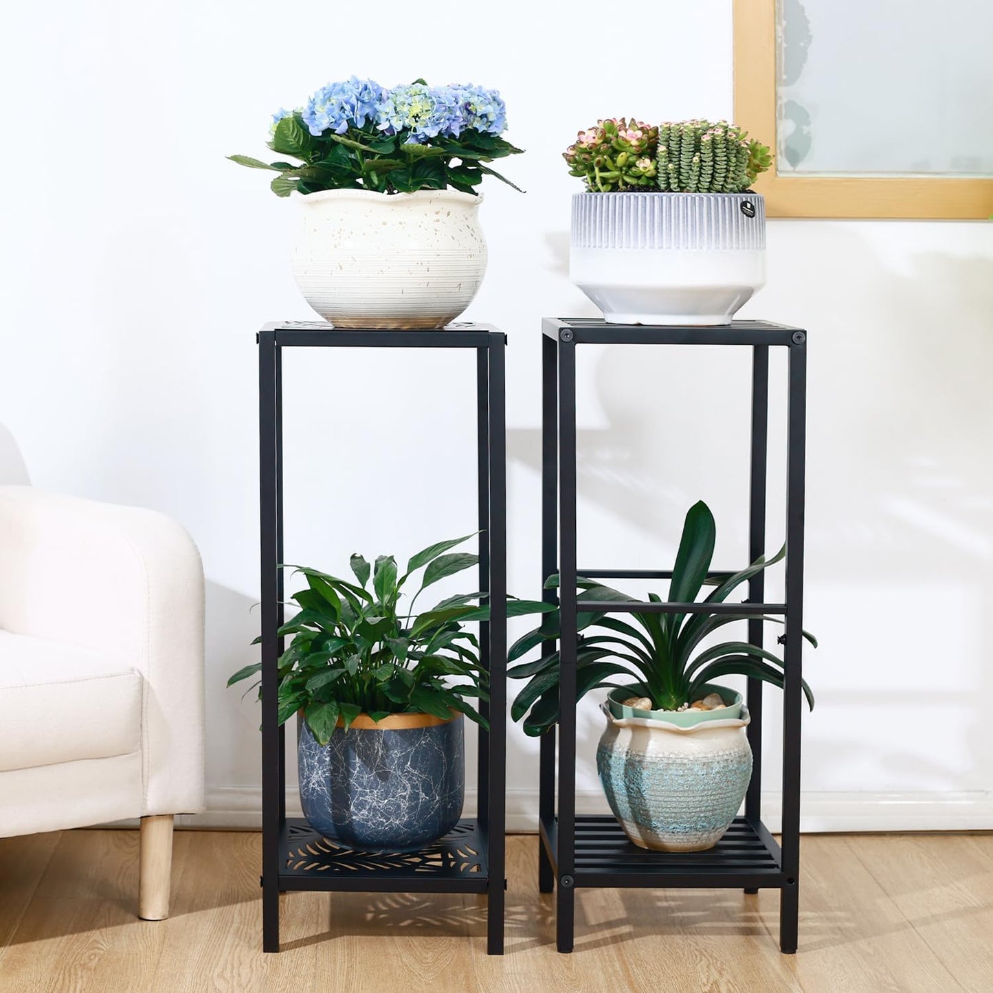 Party Zealot 2-Tier Tall Metal Square Plant Stand Heavy-Duty Modern Fl