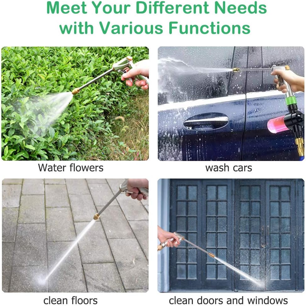 Garden Hose Nozzle Heavy Duty Brass Metal Sprayer Nozzle High Pressure Spray Gun 360° Rotaing Water Adjustmen for Car Washing, Outdoor Gardening, Pets Shower, Patio Cleaning