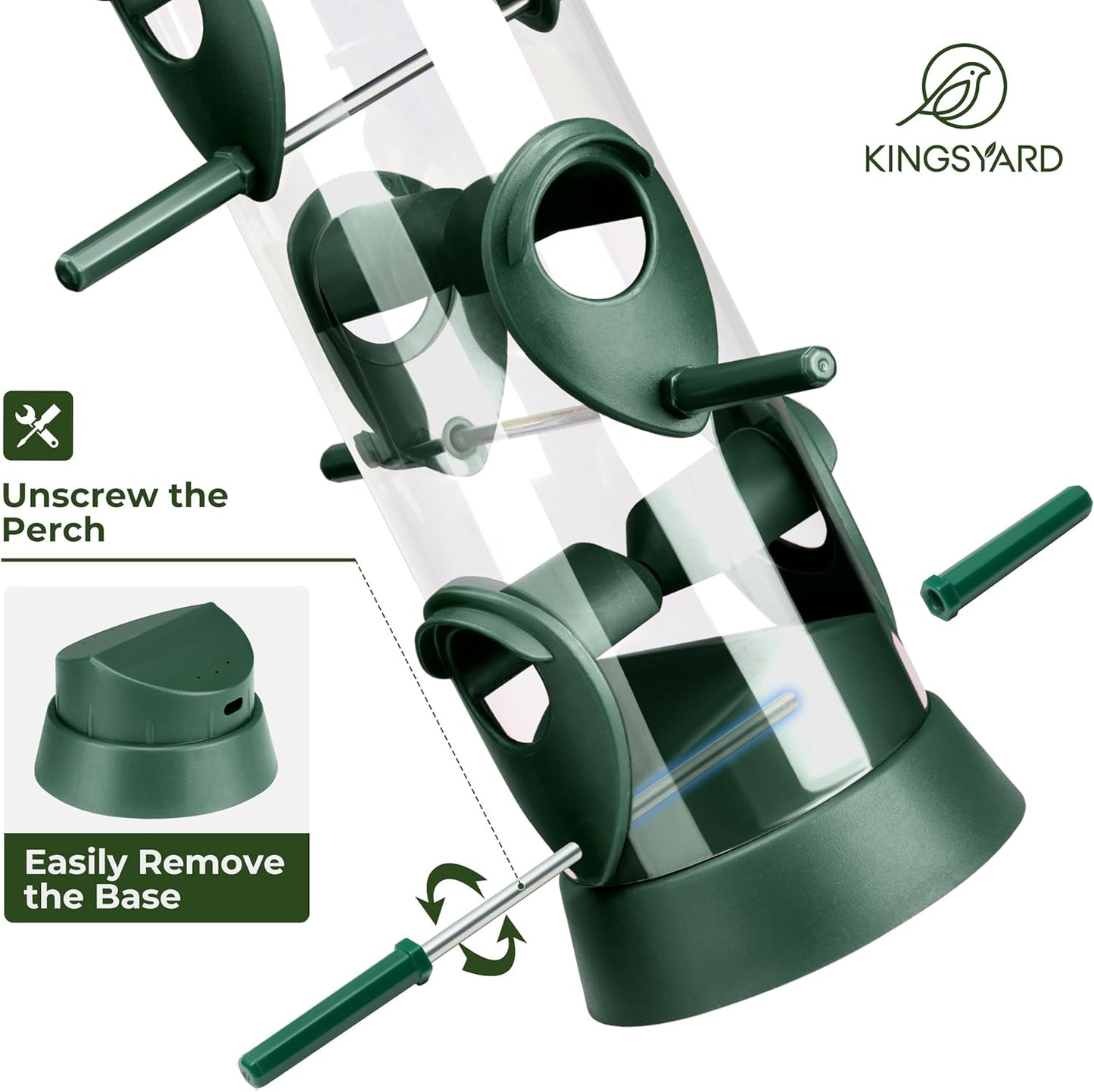Kingsyard 2 Pack Tube Bird Feeders for Outdoors Hanging, Wild Bird Feeder with 6 Feeding Ports, Easy to Clean & Refill, 2 lbs Seed Capacity, Great for Attracting Finches, Cardinals (Green)